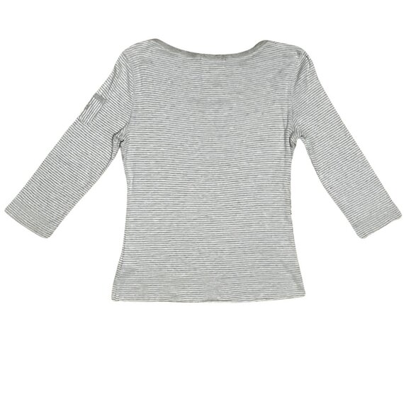 Lauren Ralph Lauren Gray Striped Nautical Button Shoulder Top 3/4 Sleeve Size M - Picture 12 of 12